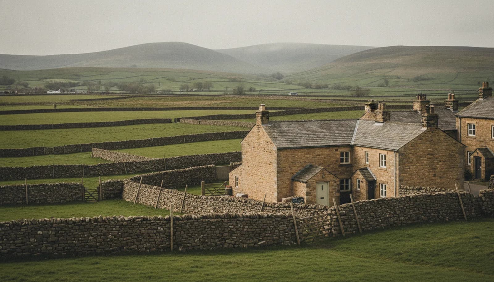 Lancashire stone cottages and open countryside, illustrative